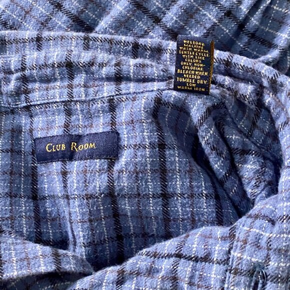 Club Room Blue Plaid Flannel Button Down Shirt Men's Large - Picture 8 of 8